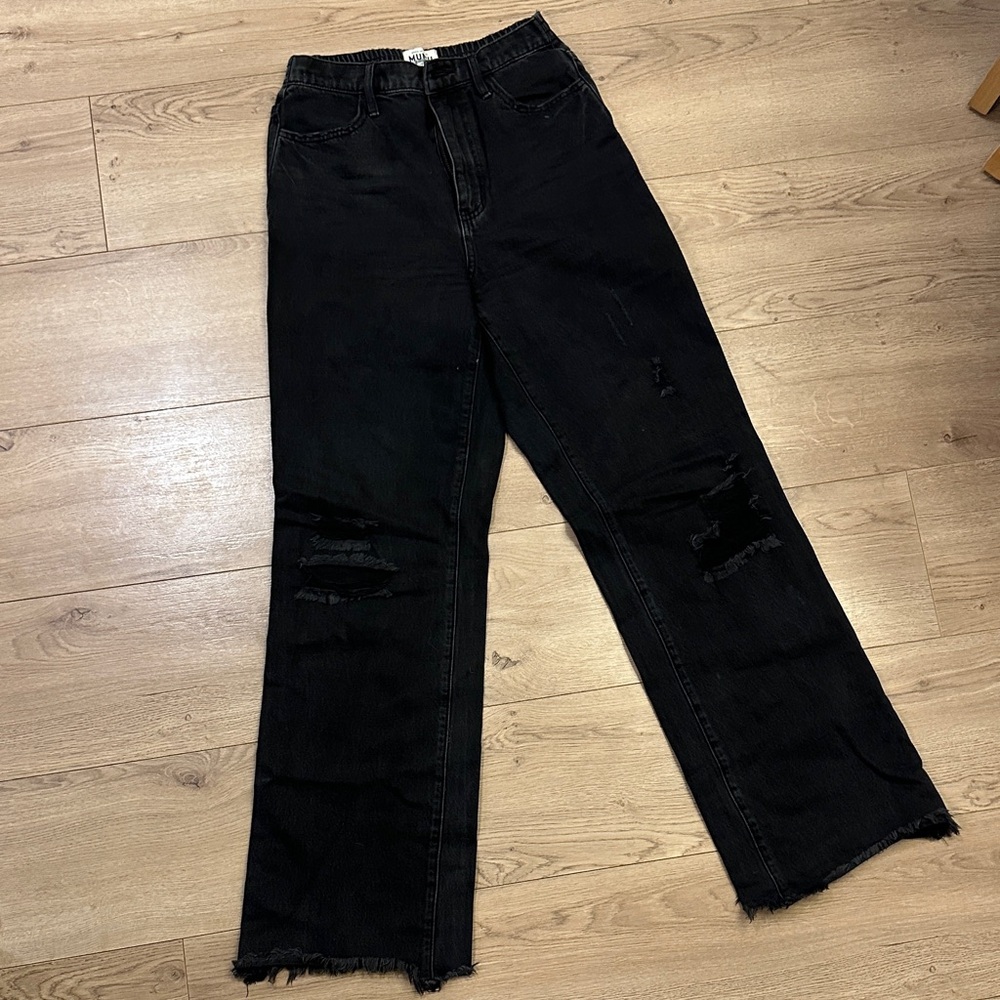 Show Me Your MuMu Black Distressed Wide-Leg Jeans